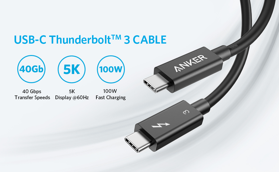 Image de Câble Anker Thunderbolt 3 de 2,3 pieds, prend en charge la charge de 100 W/le transfert de données de 40 Gbit/s