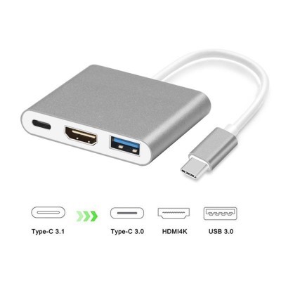 Image de Adaptateur USB3.1 Type-C USB-C Mâle vers HDMI + USB3.0 + TypeC Femelle 3 en 1 Adaptateur