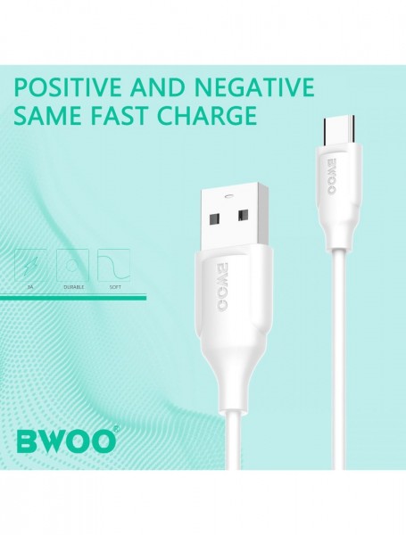 Image de BWOO BO-X111C Câble De Données USB a USB C, Blanc, TPE, 1.0m, 5V 2.4A