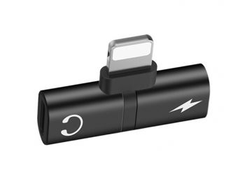 Image de Adaptateur de charge et audio double répartiteur Lightning pour iPhones noir