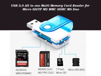 Image de Lecteur de carte mémoire multiple USB 2.0 4-en-1 pour Micro SD/TF M2 MMC SDHC MS Duo_Couleur noire