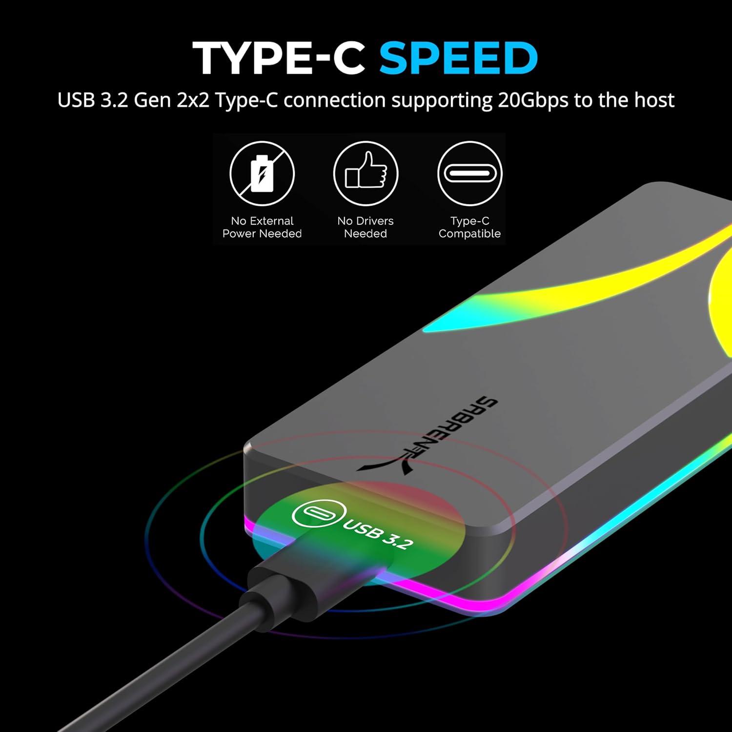 Image de SABRENT Rocket Boîtier SSD USB C 20 Gbps M.2 SATA/NVMe (EC-RGBG)