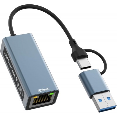 Image de Adaptateur USB 3.1 Type-C/USB-C et USB-A 3.0 (double) vers RJ45 LAN 2,5 Gb/s (M/F)