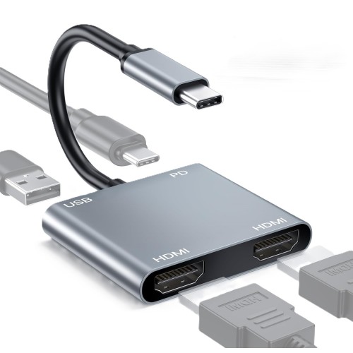 Image de Hub 4 en 1 de type C avec double port HDMI, USB et Type C